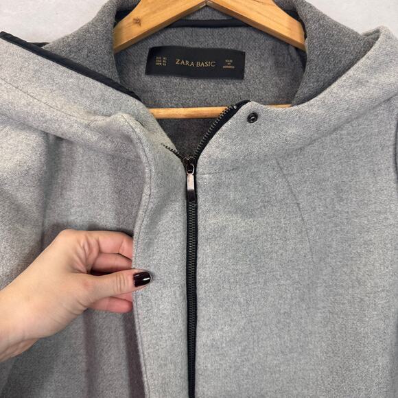 Zara Light Gray Hooded Wool Blend Coat Sz XL Minimalist Cozy ScandiStyle Fall - Picture 4 of 9
